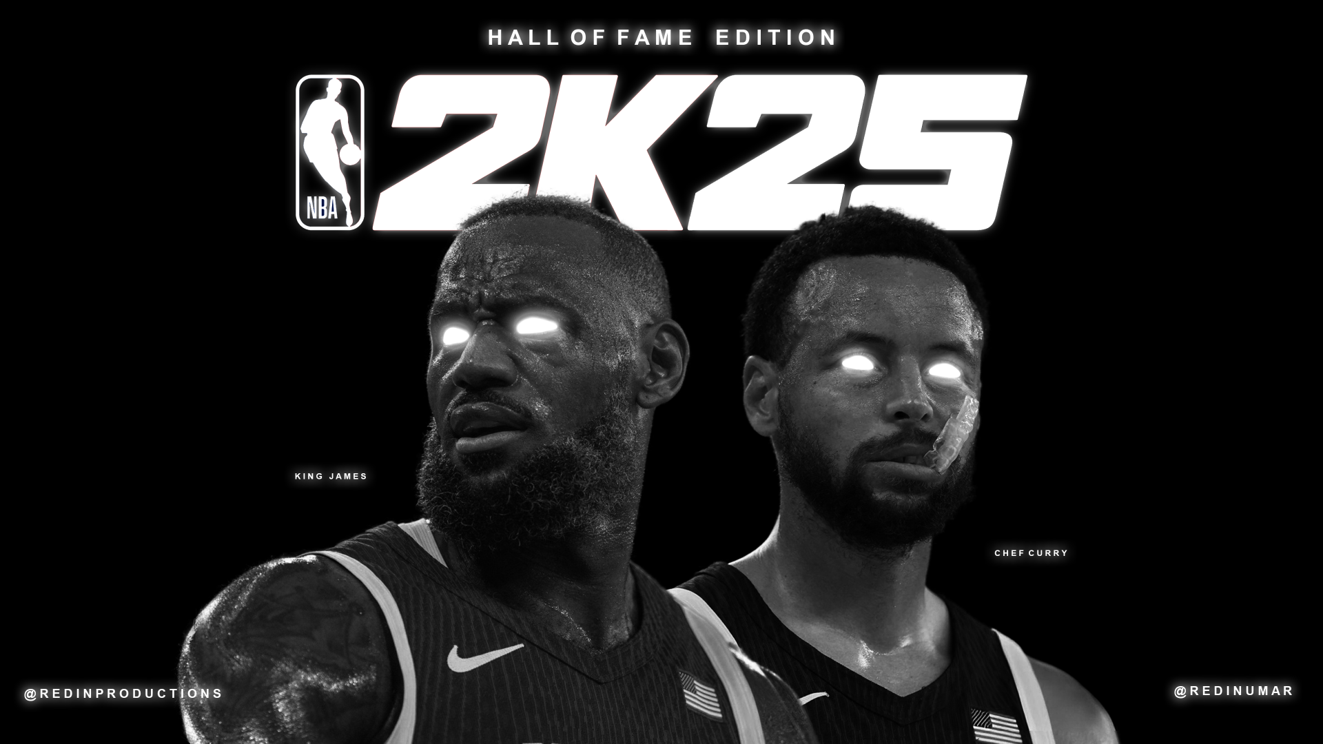 4K Ultra HD PC wallpaper featuring NBA 2K25 Hall of Fame Edition with glowing-eyed digital renditions of LeBron James and Stephen Curry, set against a dark background.