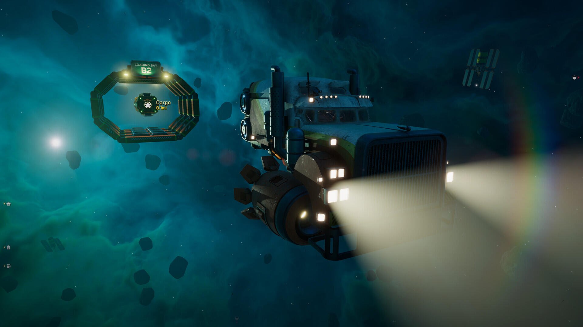 HD desktop wallpaper featuring themes from the video game Star Trucker, showcasing a space environment with vibrant colors and engaging visuals.
