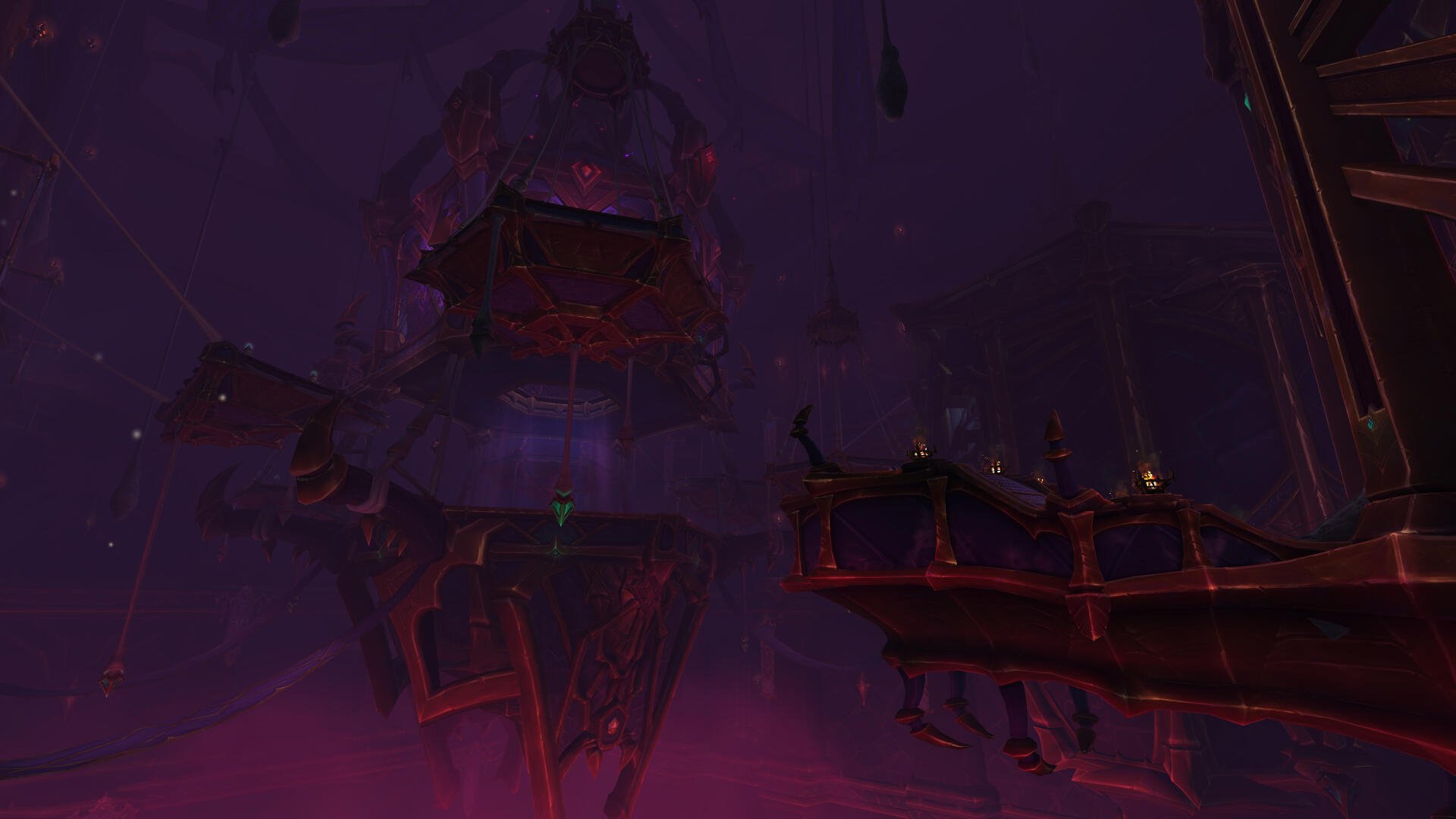 A captivating 4K Ultra HD wallpaper from World of Warcraft: The War Within, showcasing a mystical, dark environment with floating structures and ethereal lighting.