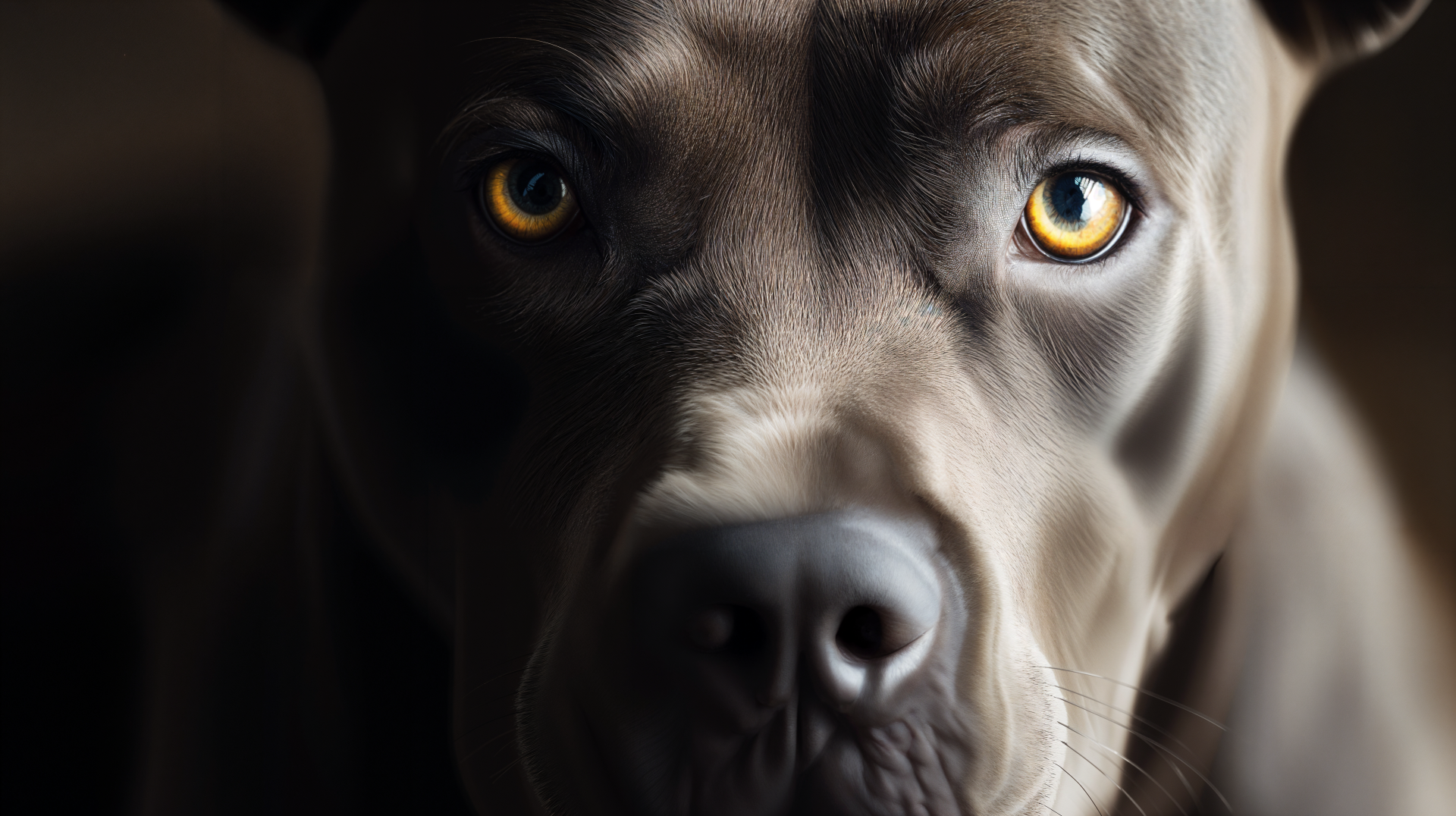 A close-up of a pitbull's face, showcasing its striking features and intense gaze. This 4K Ultra HD image serves as a captivating desktop wallpaper.