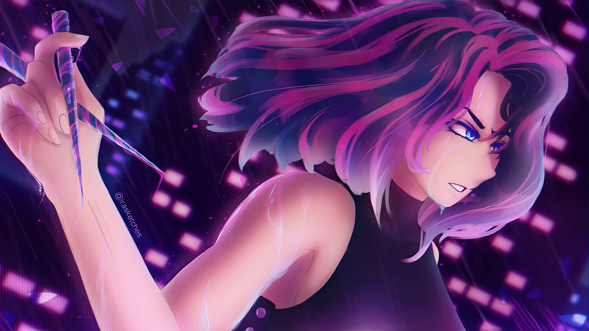 HD desktop wallpaper featuring Lady Nagant from My Hero Academia, showcasing vibrant colors and dynamic anime style in a bold, intense pose.