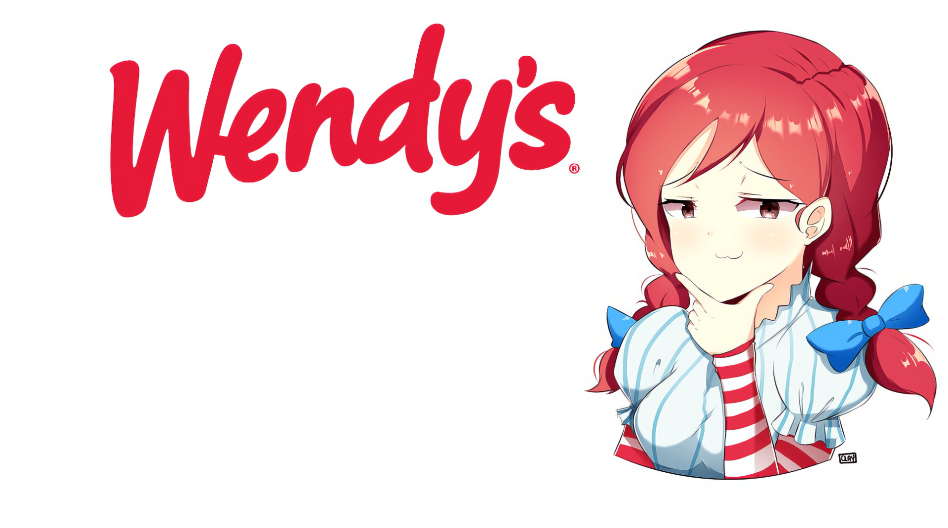 An HD desktop wallpaper featuring an animated character representing Wendy's, with the iconic logo prominently displayed alongside a stylized illustration of the character.