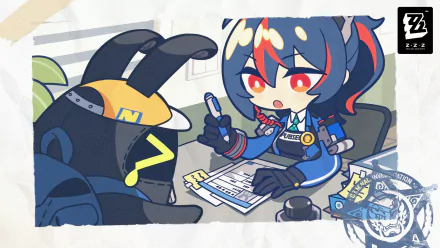 HD desktop wallpaper featuring Zhu Yuan from the video game Zenless Zone Zero, showcasing vibrant colors and dynamic design inspired by the game's unique art style.