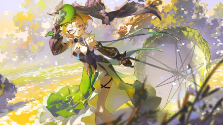 HD desktop wallpaper featuring Emilie from Genshin Impact, showcasing vibrant designs and immersive elements from the popular video game.