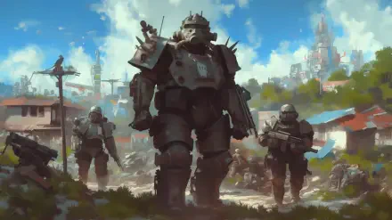 HD desktop wallpaper featuring the iconic T-60 power armor from the video game Fallout, showcasing its detailed design and post-apocalyptic aesthetic.