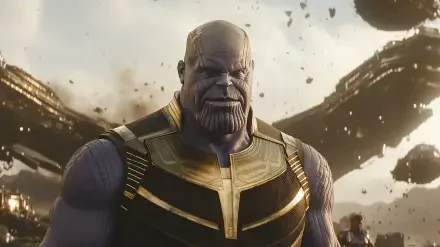 A stunning HD wallpaper featuring Thanos from the movie Avengers: Infinity War, showcasing his imposing presence against a dramatic background.