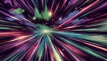 A vibrant HD desktop wallpaper featuring a dynamic burst of colors and light, representing the concept of Warp Speed through a visually striking cosmic explosion.