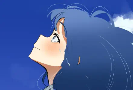 Anime wallpaper features Anna Yanami from Too Many Losing Heroines! gazing upwards, capturing a moment of introspection against a vibrant blue sky.