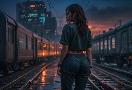  woman in train station