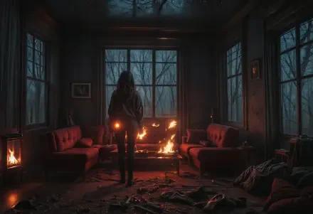  Burned house, forest view
