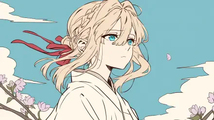 Anime-inspired HD desktop wallpaper featuring Violet Evergarden, showcasing the character in a beautifully detailed and captivating design.