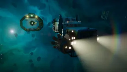 HD desktop wallpaper featuring themes from the video game Star Trucker, showcasing a space environment with vibrant colors and engaging visuals.