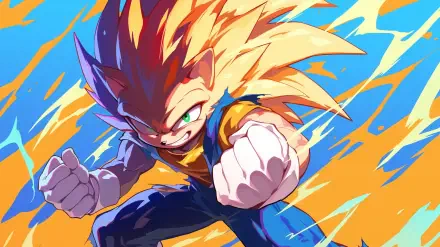 A vibrant HD desktop wallpaper featuring Sonic the Hedgehog in Super Sonic form, inspired by the Super Saiyan transformation from Dragon Ball, showcasing dynamic energy and action.