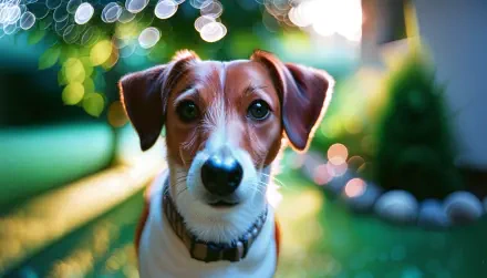 A close-up of a dog with a curious expression, set against a beautifully blurred outdoor background, showcased as a vibrant 4K Ultra HD PC desktop wallpaper.