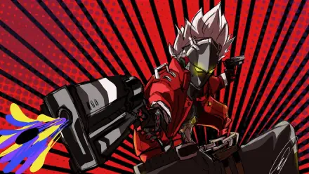 Billy Kid from Zenless Zone Zero strikes a dynamic pose against a vibrant red background, showcasing his edgy design and high-energy vibe in this stunning 4K Ultra HD wallpaper.