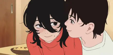 HD PC desktop wallpaper featuring an intimate anime scene from Look Back, showing two characters sharing a tender moment with warm, detailed expressions.