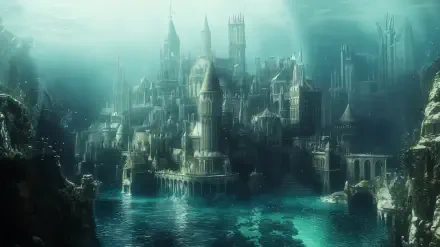 underwater city fantasy landscape Digital Art architecture serene water HD Desktop Wallpaper | Background Image