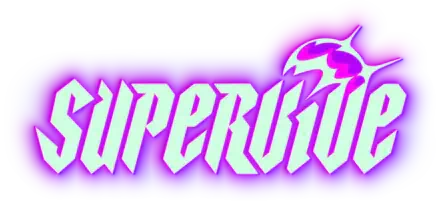 Logo of Supervive, a video game, featuring bold, stylized text in vibrant colors, designed as an 8K Ultra HD PC desktop wallpaper and background.