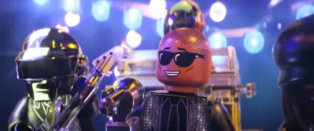 A colorful HD desktop wallpaper from the movie Piece by Piece, featuring animated characters performing with bright lights and microphones, capturing a vibrant musical atmosphere.