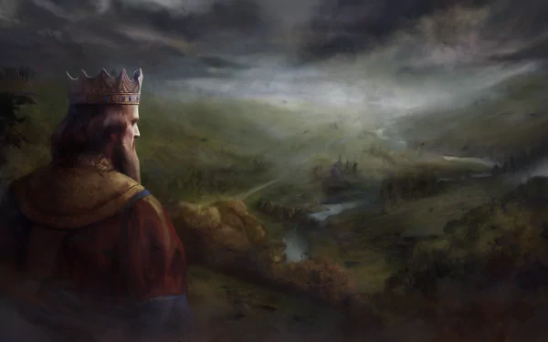 A majestic king gazes over a vast, foggy landscape in this HD desktop wallpaper, inspired by the video game Norland's rich and immersive world.