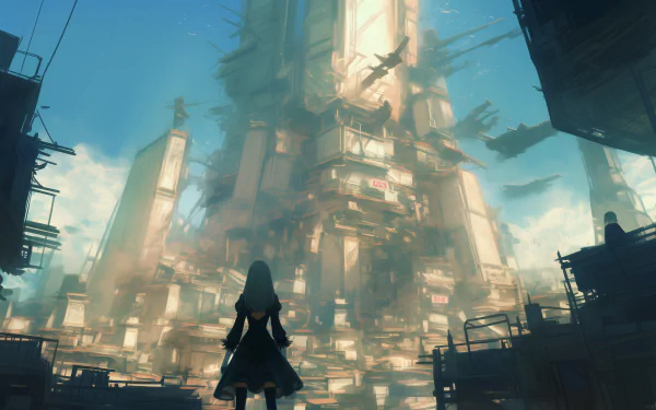 HD desktop wallpaper featuring YoRHa Type A No.2 from the video game NieR: Automata, showcasing a dynamic and stylized design inspired by the game's aesthetic.