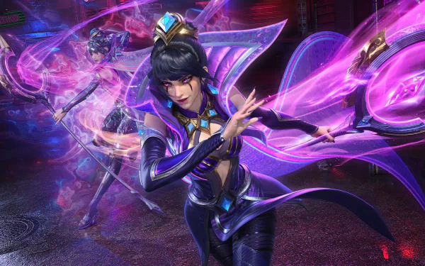 HD wallpaper featuring LeBlanc from League of Legends, showcasing her iconic design and capture of the game's vibrant aesthetic in a captivating background.