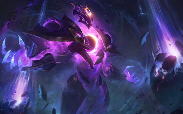 A stunning HD wallpaper featuring Xerath from League of Legends, showcasing his powerful and ethereal form surrounded by cosmic energy and dark shards.