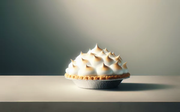 A stunning HD wallpaper featuring a lemon meringue pie, showcasing its golden crust and beautifully textured meringue peaks against a minimalist background.