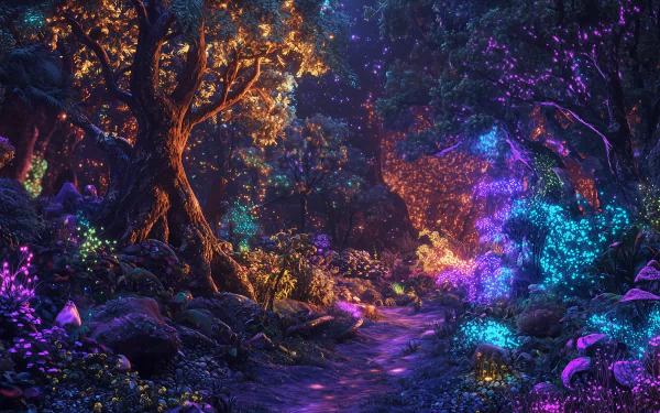 magical forest forest glow fantasy path HD Desktop Wallpaper | Background Image