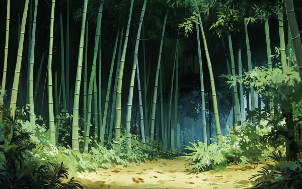 A serene bamboo forest, captured in vivid detail, serves as a stunning HD desktop wallpaper and background, inviting tranquility and a connection to nature.