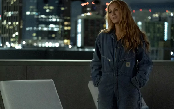 HD desktop wallpaper featuring Blake Lively from the movie It Ends with Us, set against a visually engaging background that captures the film's essence.