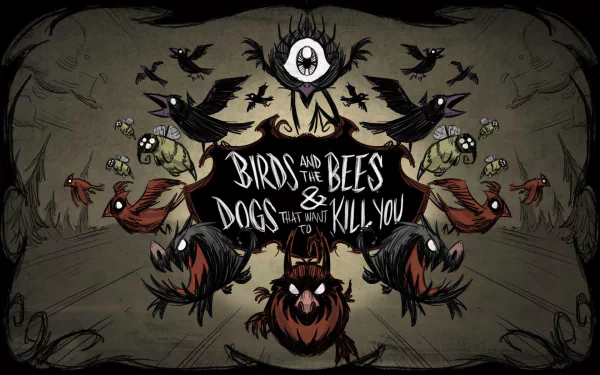 HD desktop wallpaper featuring art from the video game Don't Starve, showcasing its distinctive style and characters for an immersive gaming aesthetic.