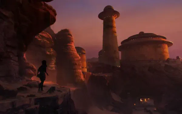 A high-definition desktop wallpaper featuring artwork from the video game Star Wars Outlaws, capturing the essence of the vast Star Wars universe.