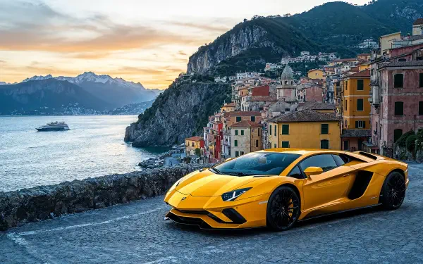 Lamborghini Aventador yellow Italy coast HD Desktop Wallpaper | Background Image