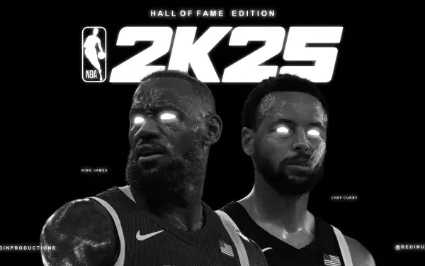 4K Ultra HD PC wallpaper featuring NBA 2K25 Hall of Fame Edition with glowing-eyed digital renditions of LeBron James and Stephen Curry, set against a dark background.