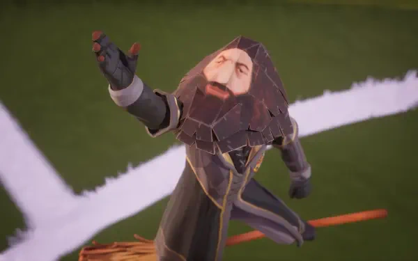 4K Ultra HD PC wallpaper featuring a stylized character from the video game Harry Potter: Quidditch Champions in action on a Quidditch pitch.