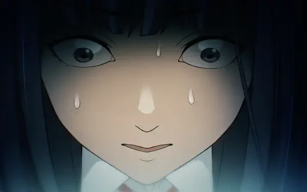 A close-up of an anime character with a serious expression and tears on her cheeks, set against a dark background, representing the theme Lockdown Zone: Level X. HD PC desktop wallpaper.