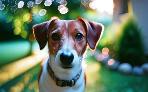 A close-up of a dog with a curious expression, set against a beautifully blurred outdoor background, showcased as a vibrant 4K Ultra HD PC desktop wallpaper.