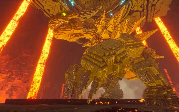 A stunning HD wallpaper from Earth Defense Force: World Brothers 2, showcasing a colossal, intricately designed creature amidst an intense volcanic landscape.