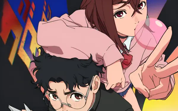 HD anime desktop wallpaper featuring Momo Ayase and Ken Takakura from Dandadan, showcasing dynamic poses with vibrant colors and detailed character art.