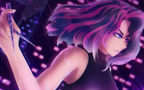 HD desktop wallpaper featuring Lady Nagant from My Hero Academia, showcasing vibrant colors and dynamic anime style in a bold, intense pose.