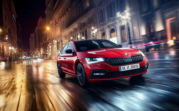 Skoda Octavia RS city night HD Desktop Wallpaper | Background Image