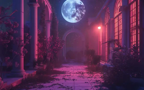 chill lofi vaporwave moonlight architecture night HD Desktop Wallpaper | Background Image
