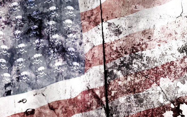 A high-definition wallpaper featuring a distressed American flag with a bold, burning effect, showcasing a striking man-made design.