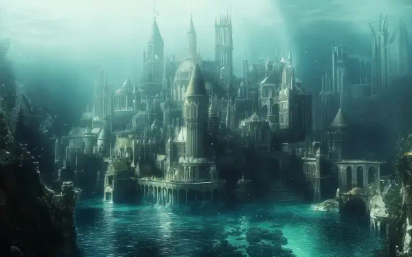 underwater city fantasy landscape Digital Art architecture serene water HD Desktop Wallpaper | Background Image