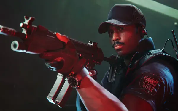 A character from Call of Duty: Black Ops 6 aims a weapon, set against a dynamic, high-definition background, showcasing the game's intense action and immersive graphics.