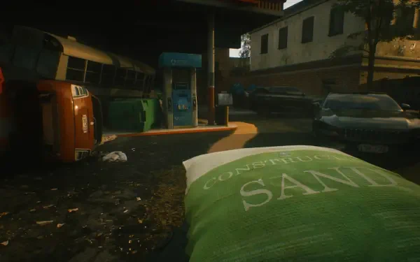 An HD desktop wallpaper depicting a post-apocalyptic scene from the video game A Quiet Place: The Road Ahead, featuring abandoned vehicles and urban debris.