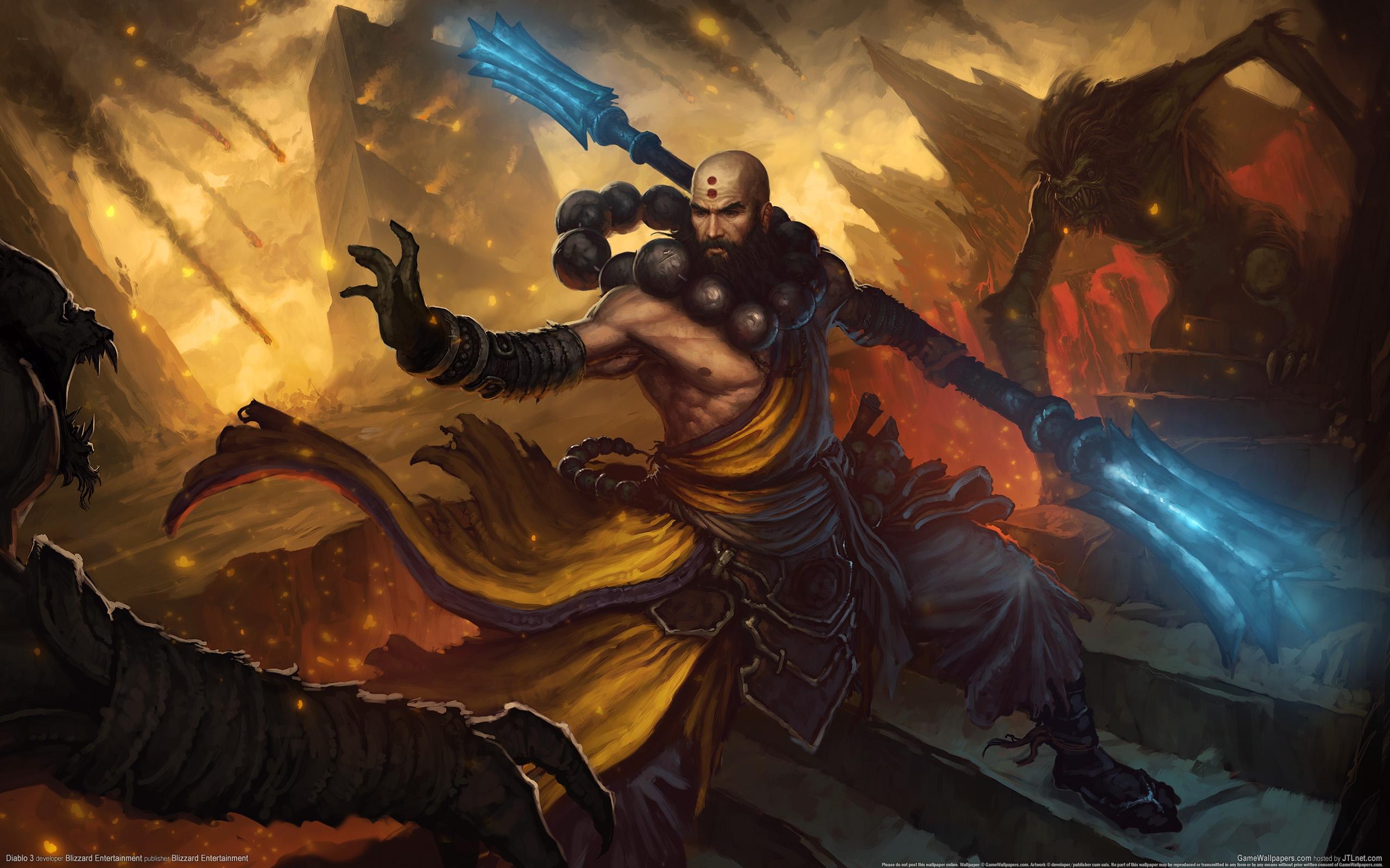 Diablo III Monk character showcasing intense combat skills.