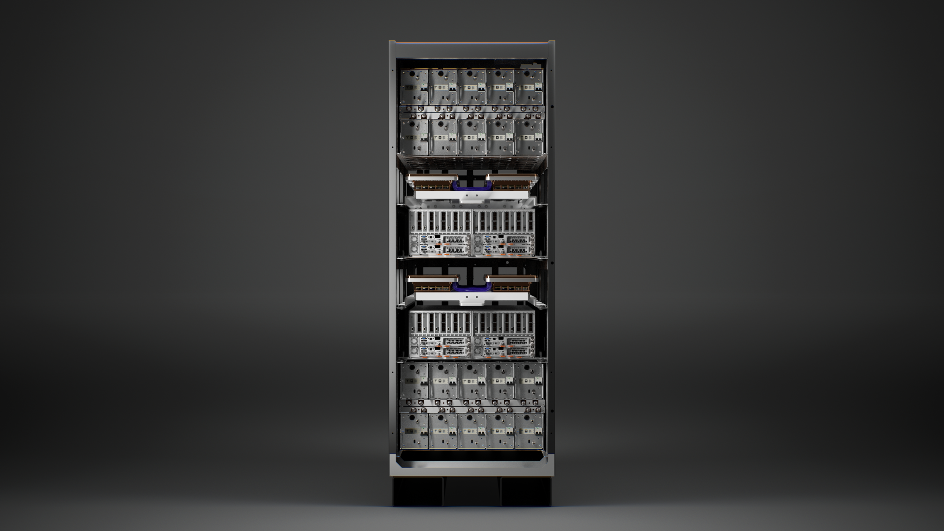 A sleek data center server rack featuring Tesla technology, presented in a 4K Ultra HD format, set against a dark background for a modern desktop wallpaper.