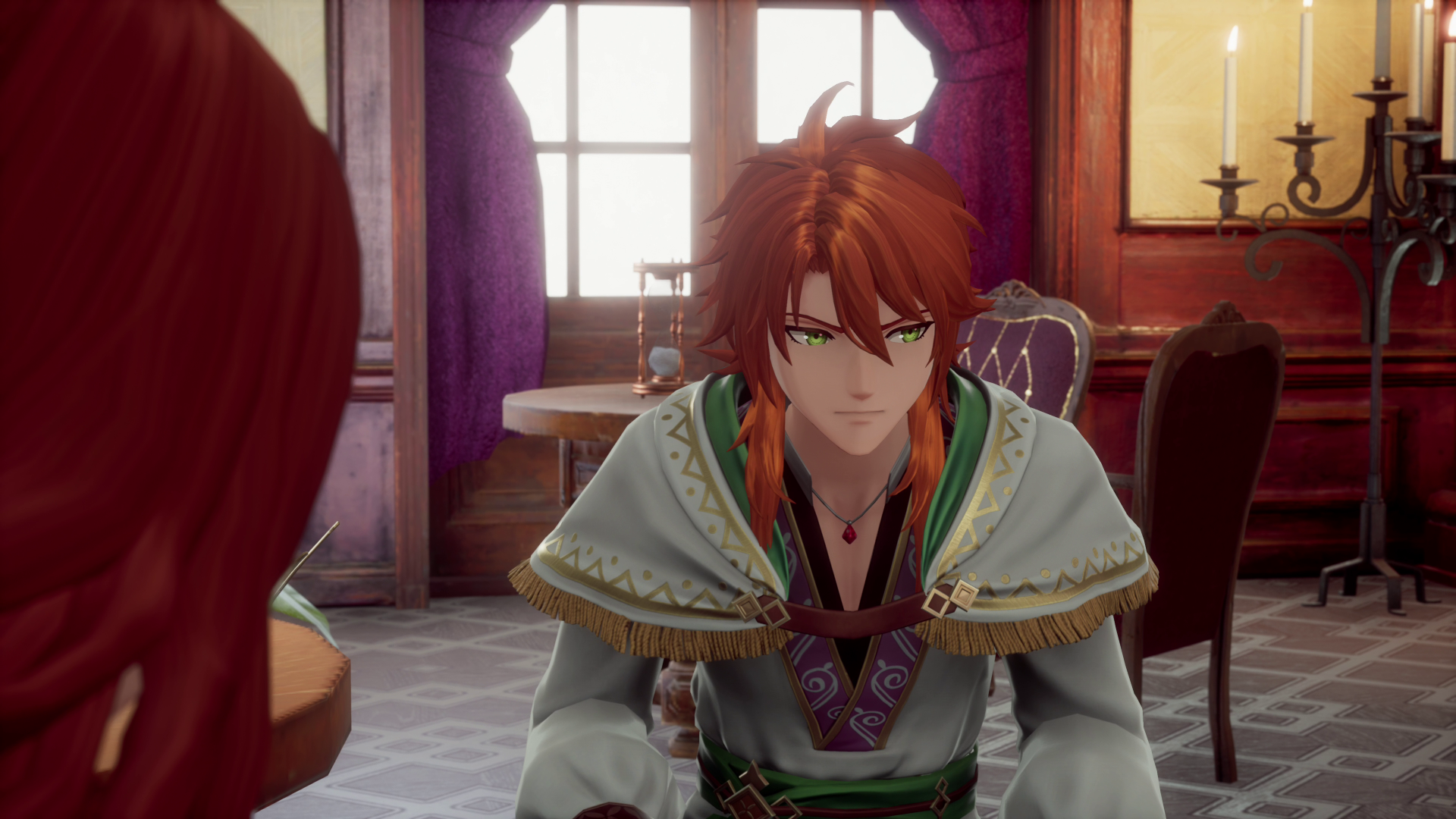 A captivating 4K Ultra HD wallpaper featuring a character from Romancing SaGa 2: Revenge of the Seven, set in a richly decorated interior, filled with warmth and depth.